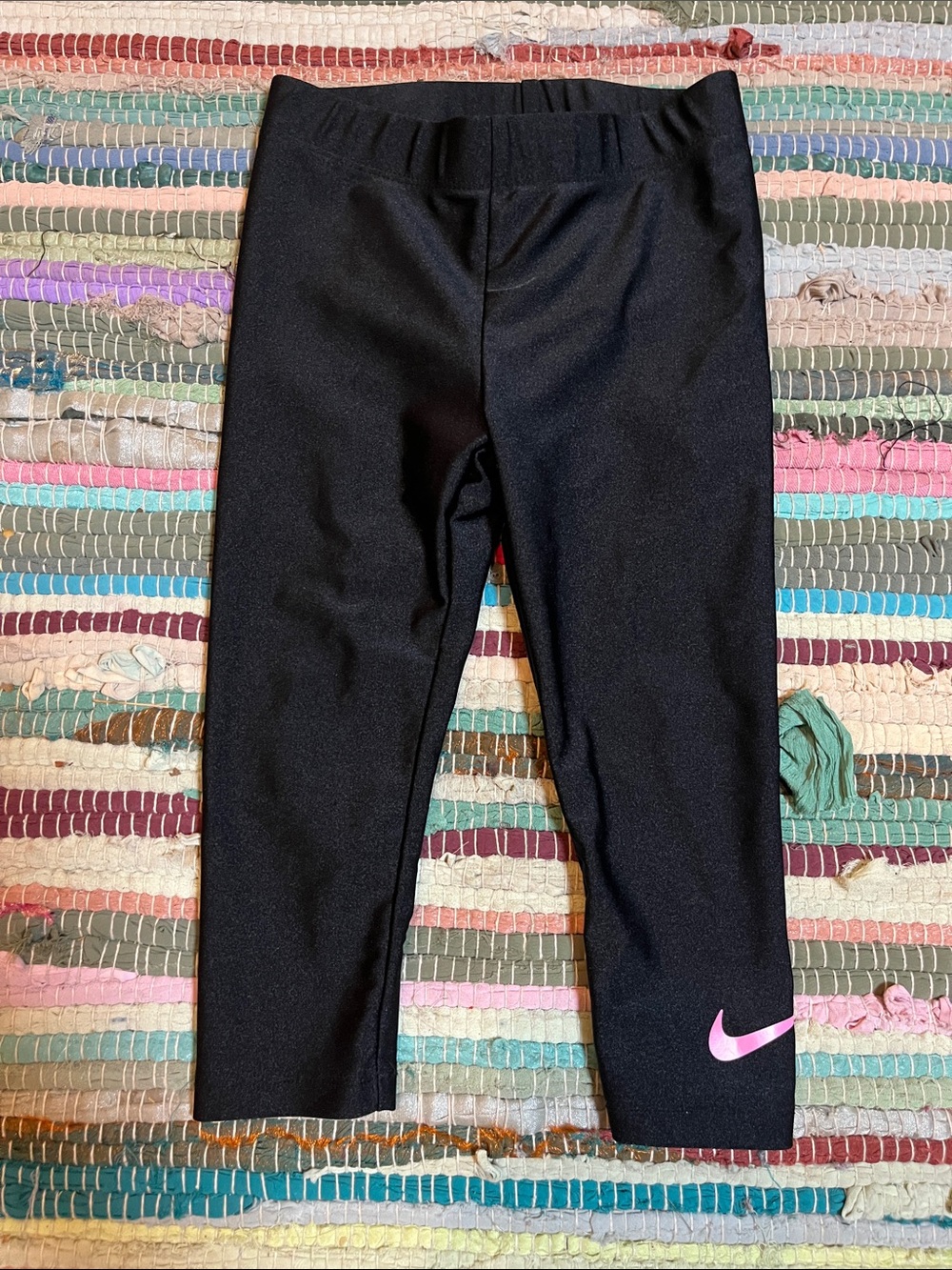 Nike Girls' Black Leggings with Pink Swoosh